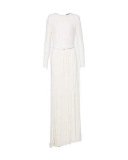 Ralph Lauren White Shirred Leather-Trimmed Maxi Dress
