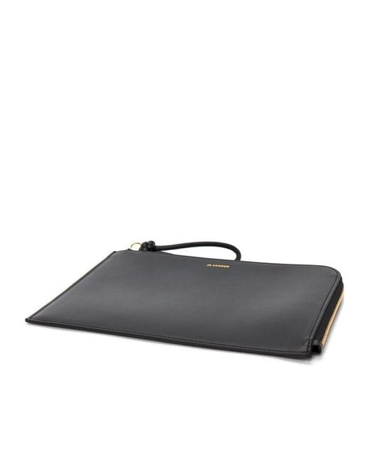 Jil Sander Black Leather Envelope Pouch