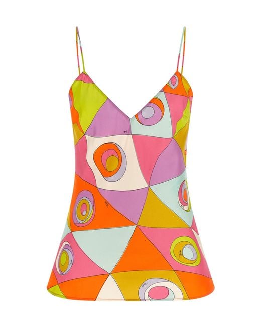 Emilio Pucci Pink Pucci Geometric Print V-Neck Camisole Top