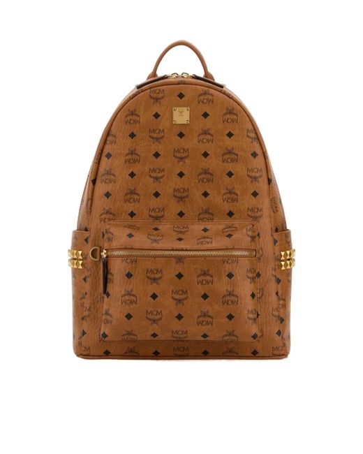 MCM Brown Allover Logo Printed Backpack