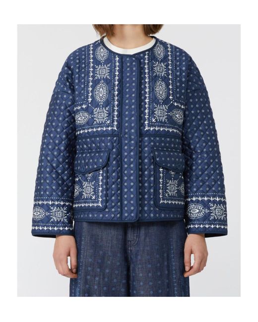 Weekend by Maxmara Blue Quilted Cotton Crew-Neck Jacket