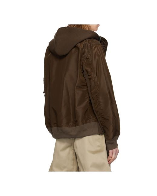 Sacai Brown Hooded Zip-Up Jacket for men