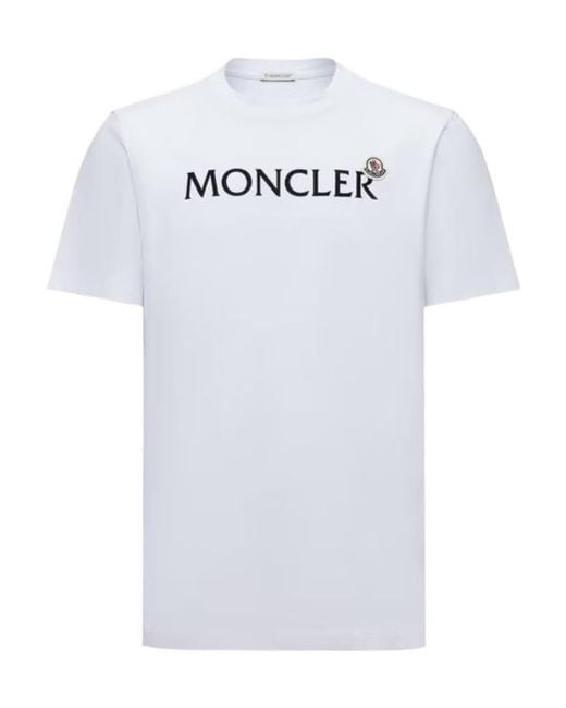 Moncler White Flocked Logo T-Shirt for men