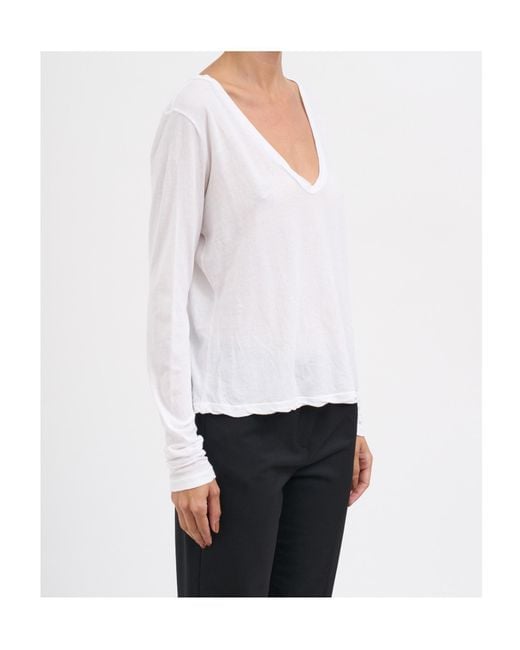 James Perse White Deep V-Neck Long Sleeve T-Shirt