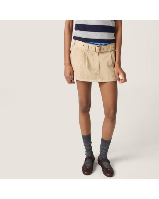 Miu Miu Natural Cotton Belted Mini Skirt