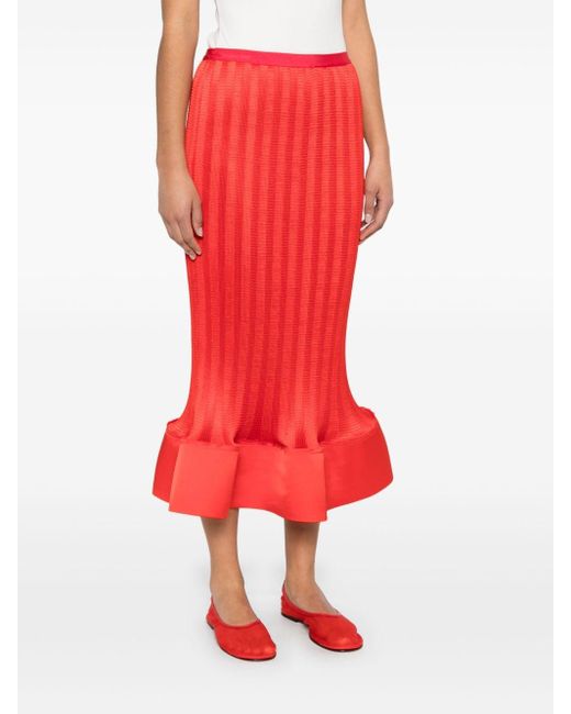 Jonathan Simkhai Red Hollis Midi Skirt
