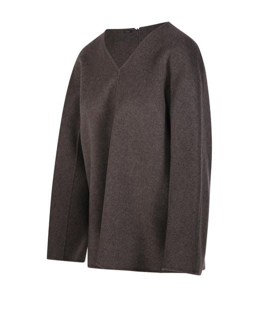 Max Mara Brown 'S V-Neck Long-Sleeved Blouse