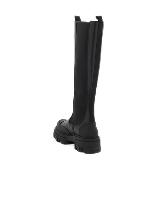 Ganni Black Stitch Cleated High Chelsea Boots