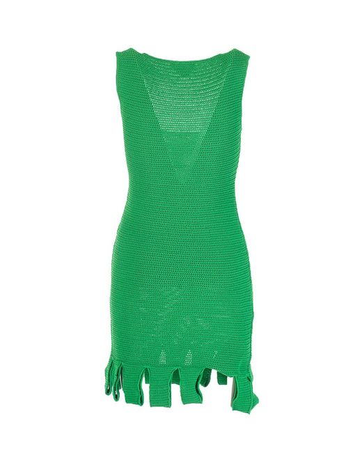Bottega Veneta Open-Knit Fringed-Hem Dress in Green | Lyst Bottega Veneta Open-Knit Fringed-Hem Dress in Green | Lyst