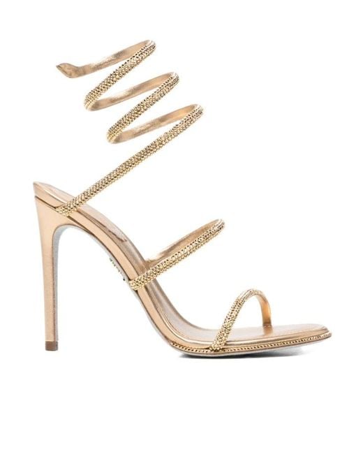 Rene Caovilla Metallic Round-Toe High-Heeled Sandals