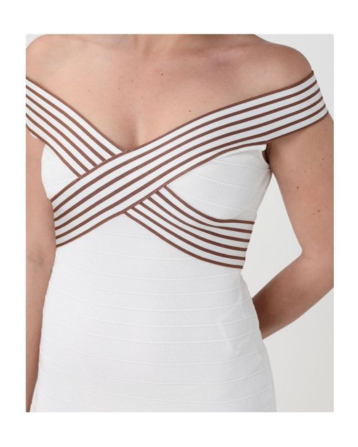 Elisabetta Franchi White Off-Shoulder Striped Dress