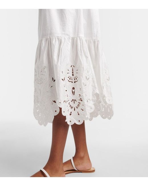 Farm Rio White Broderie Anglaise Cotton Midi Dress