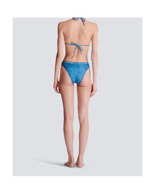 Balmain Blue Denim Two-Piece Swimsuit