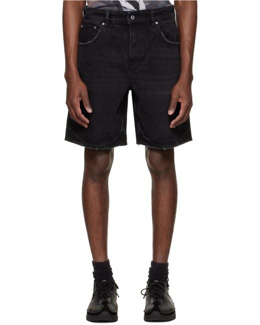 Represent Black Distressed Denim Shorts for men