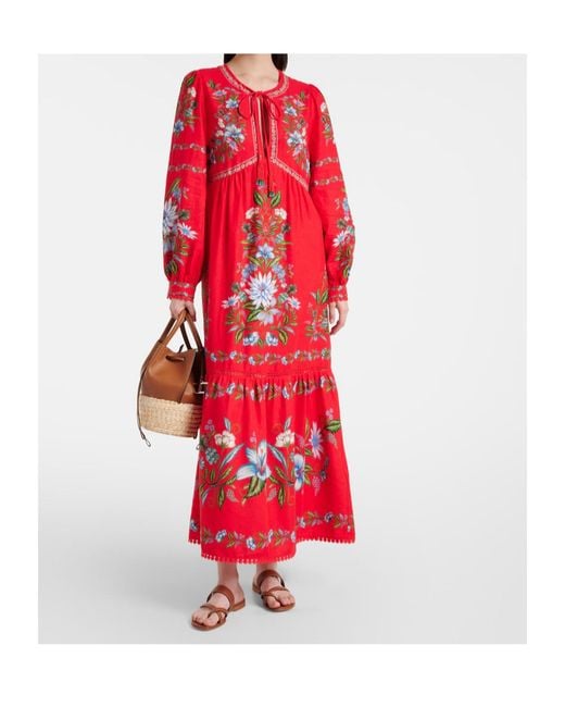 Farm Rio Red Long-Sleeved Dress