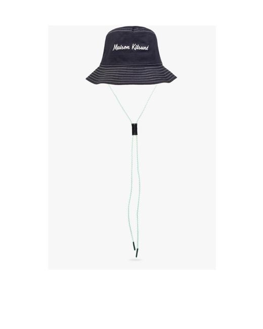 Maison Kitsuné Blue Maison Kitsuné Logo Embroidered Bucket Hat for men