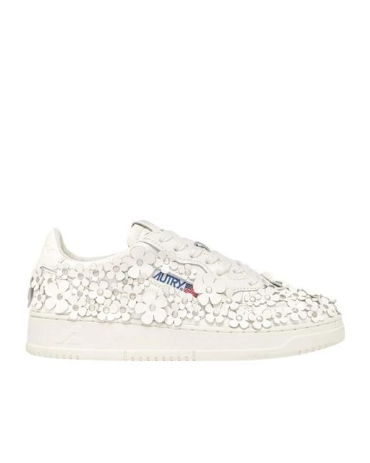 Autry White Medalist Floral-Embellished Lace-Up Sneakers