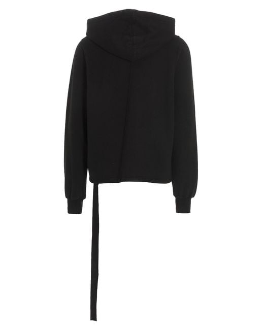 Rick Owens Black Asymmetrical Stitching Hoodie for men