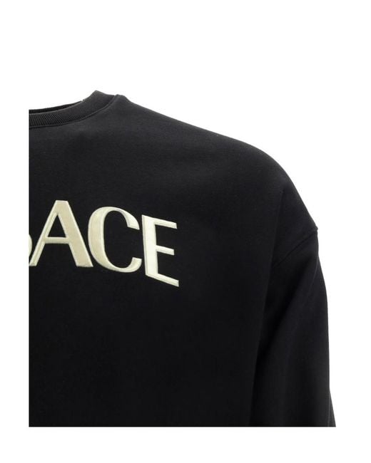Versace Black Logo Embroidered Crewneck Sweatshirt for men