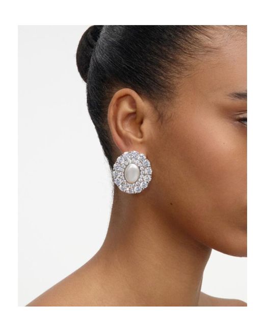 Self-Portrait Metallic Oval Crystal Pearl Earrings
