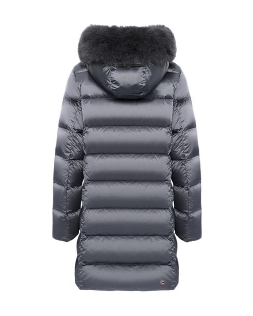 Colmar Gray Long Down Jacket With Faux Fur