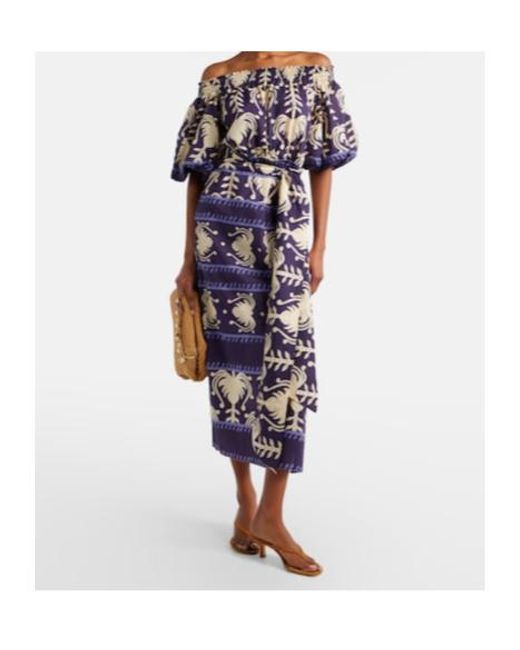 Johanna Ortiz Blue Printed Poplin Midi Dress