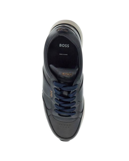 Boss Blue Round-Head Sneakers for men