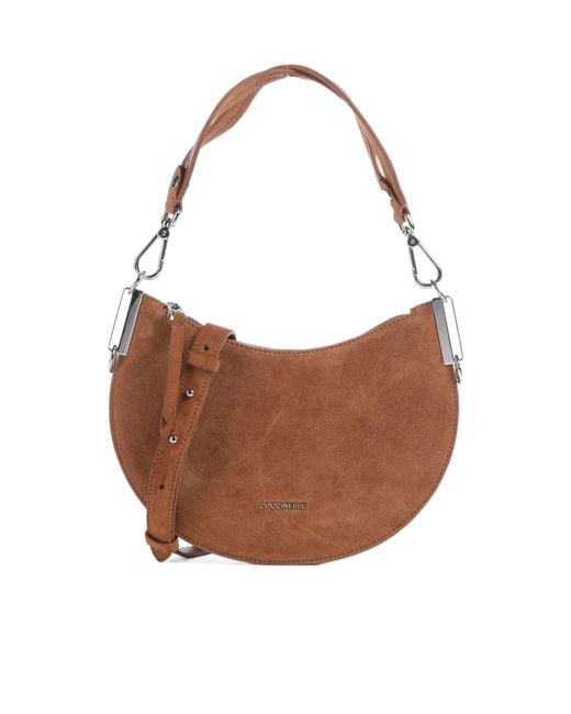 Coccinelle Brown Logo Lettering Zip-Up Satchel Bag