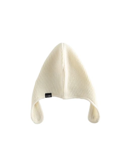MM6 by Maison Margiela White Off- Ribbed Aviator Beanie