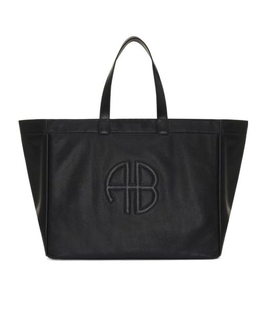 Anine Bing Black Logo-Patch Tote Bag
