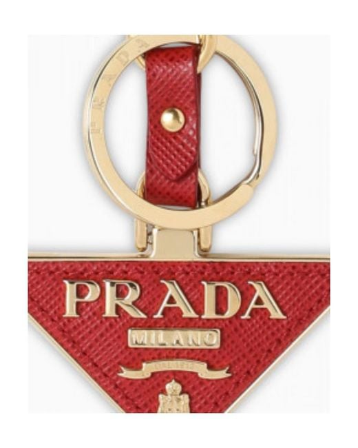 Prada White Triangle Logo Keyring