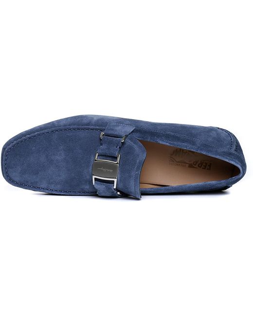 Ferragamo Blue Metal Buckle Business Casual Shoes for men