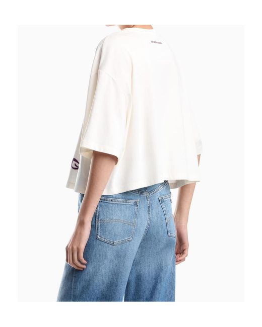 Emporio Armani White Logo-Print Oversized T-Shirt