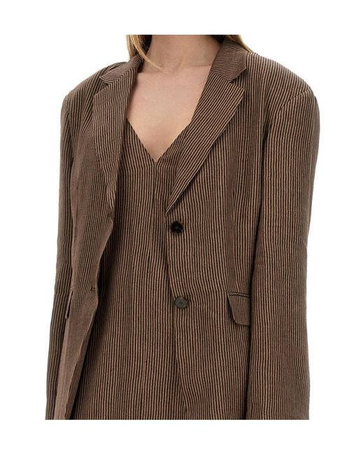 Alysi Brown Mini Stripe Blazer Jacket