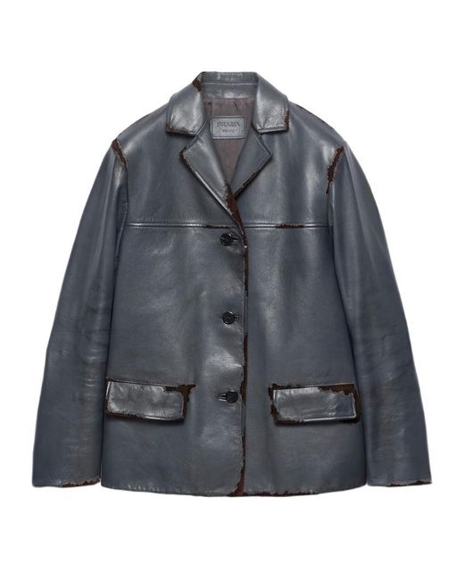 Prada Gray Smooth Leather And Suede Jacket