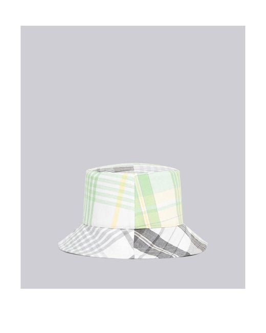 Thom Browne White Checked Bucket Hat for men