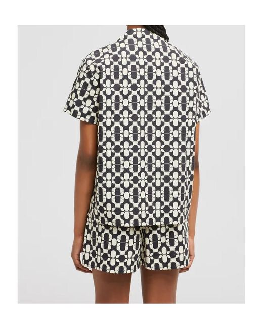 Moncler Black Geometric Print Cotton Short Sleeve Shirt
