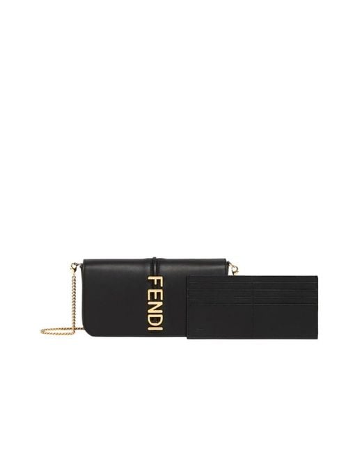Fendi Black Graphy Logo Lettering Chain-Link Wallet