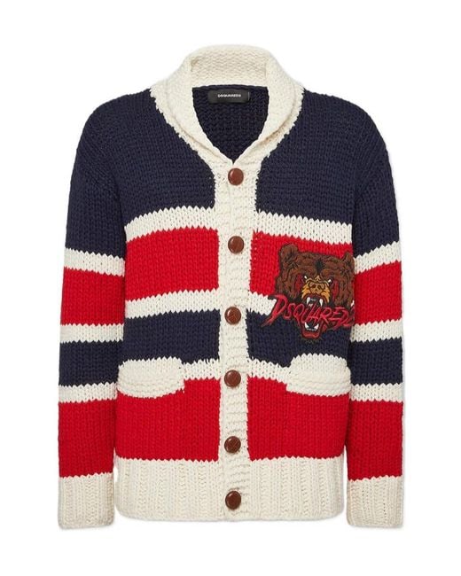 DSquared² Red Striped Knit Cardigan for men
