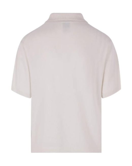 Allude White Three-Button Knitted Polo Shirt
