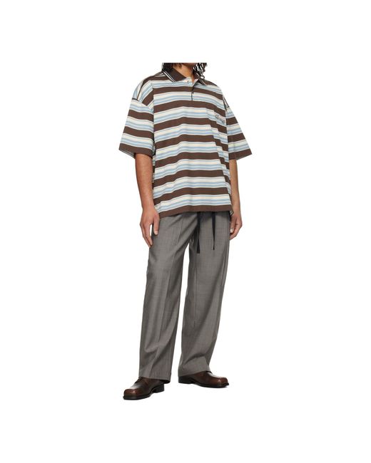 Wooyoungmi Gray Striped Short-Sleeved Polo Shirt for men