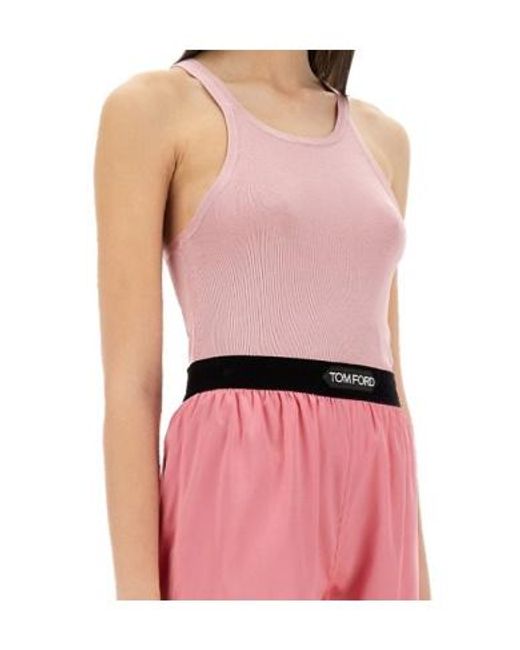 Tom Ford Pink Logo-Plaque Knitted Top