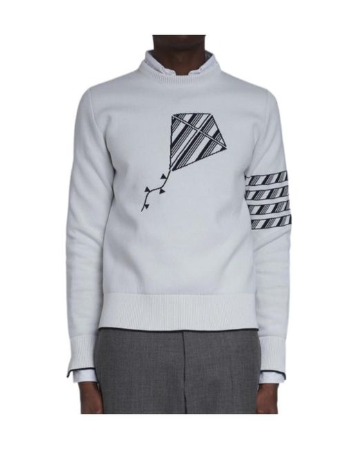 Thom Browne White Pullover W/ Kite Icon Jacquard 4Bar for men