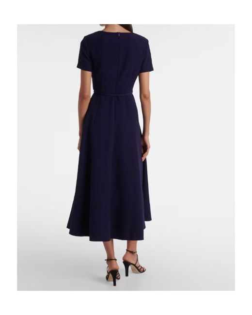 Roland Mouret Blue Asymmetric Belted Crêpe Midi Dress