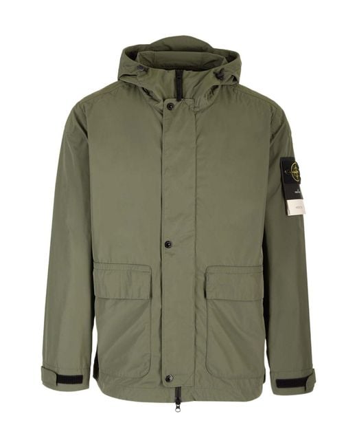 Stone Island Green Logo Patch Hooded Jacket for men