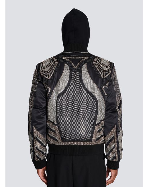Balmain Black Studded Nylon Bomber Jacket for men