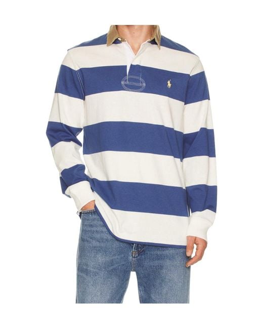 Polo Ralph Lauren Blue Striped-Pattern Long-Sleeve Polo Shirt for men