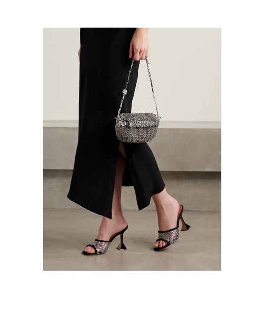 AMINA MUADDI Black Crystal Decorated Mesh Mules