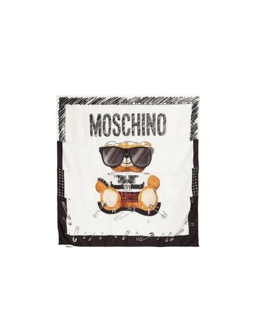 Moschino White Teddy Bear Printed Scarf