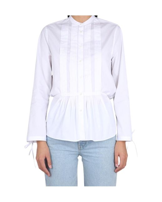 Aspesi White Peplum Buttoned Long-Sleeved Shirt